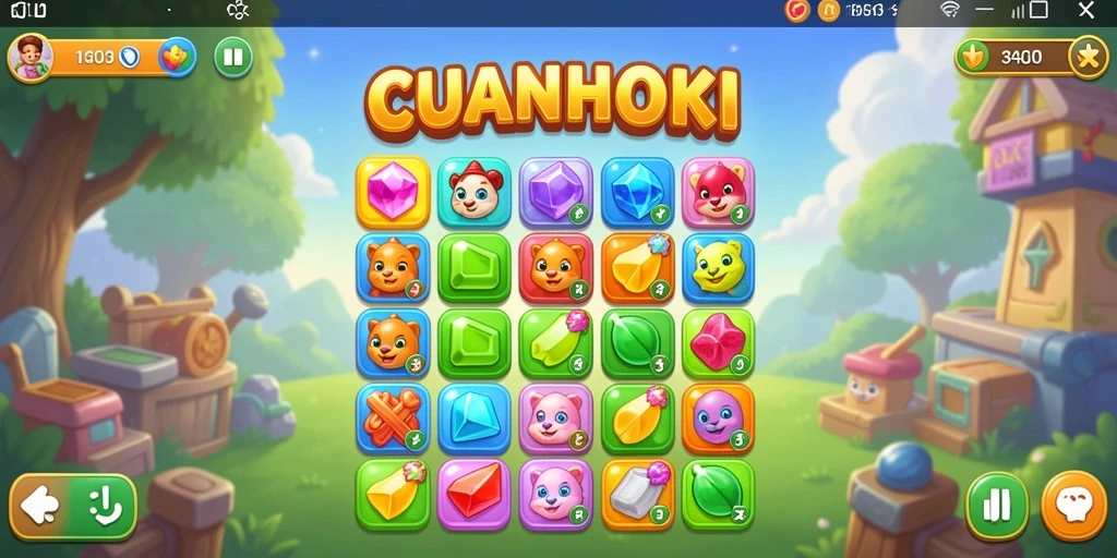 Tampilan gameplay seru dalam CUANHOKI dengan berbagai kombinasi warna.