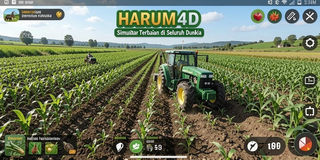 Gameplay menarik di HARUM4D dengan ladang yang subur dan tanaman beragam.
