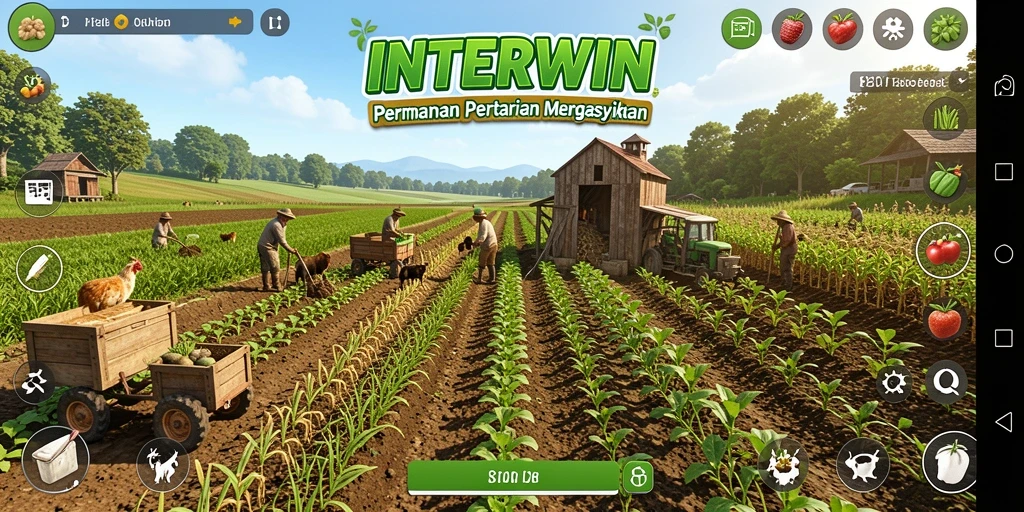 Tampilan gameplay INTERWIN yang seru dan interaktif di dunia pertanian.