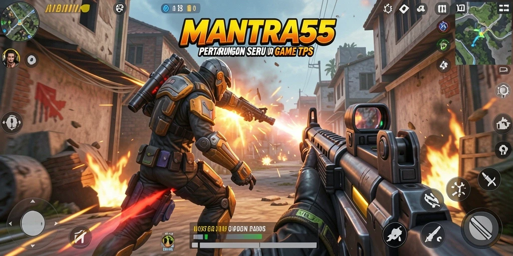 Tampilan aksi mendebarkan di gameplay <strong>MANTRA55</strong>.