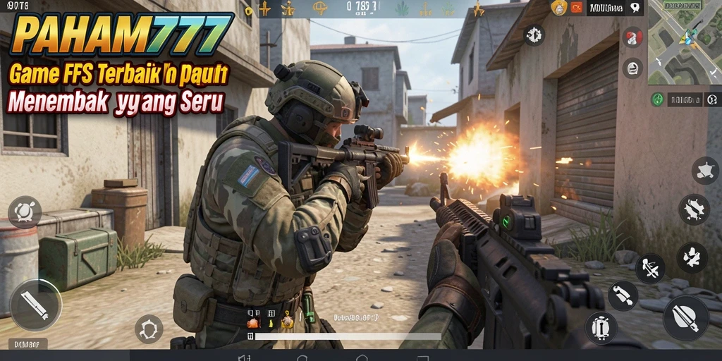 Tampilan gameplay PAHAM777 yang mendebarkan dengan misi menembak yang intens.