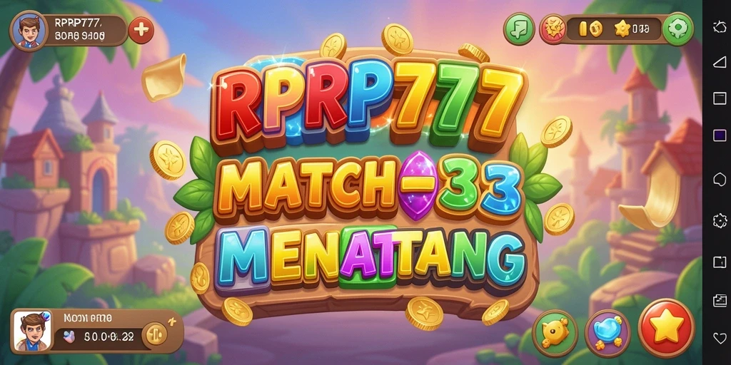 Screenshot gameplay RPRP777 menampilkan kombinasi objek warna-warni dalam misi Match-3.
