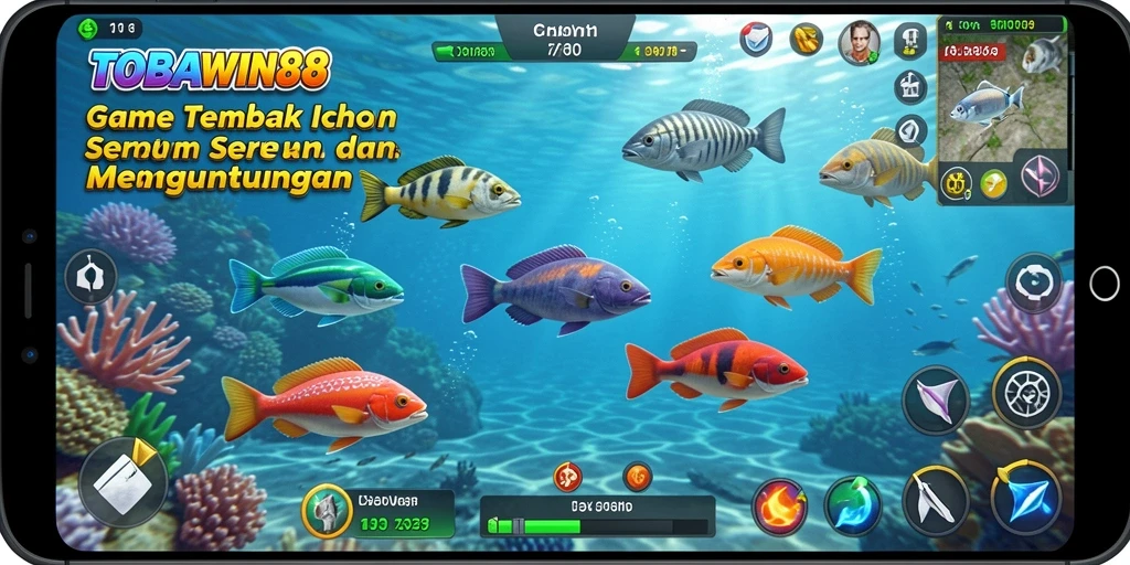 Screenshot utama TOBAWIN88 menampilkan aksi menembak ikan yang mendebarkan.